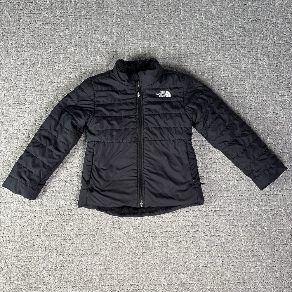 The North Face Black Quilted Jacket with Fleece Collar - Girls S
